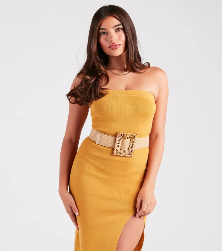 Beachy Boho Flair Straw Buckle Woven Belt sold by Windsor