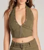 Absolute Edge Halter Grommet Zip-Up Crop Top sold by Windsor