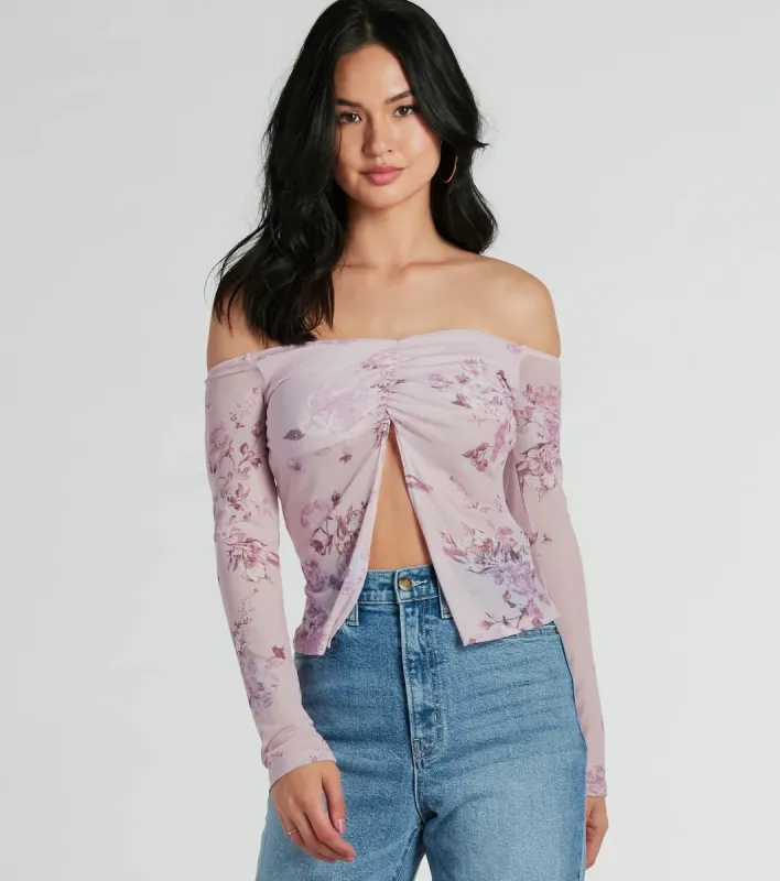 Floral Daydream Off-The-Shoulder Mesh Top sold by Windsor