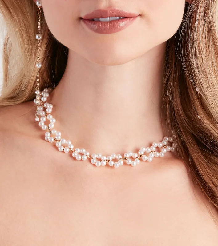 Pretty Luxe Pearl Flower Choker Necklace sold by Windsor