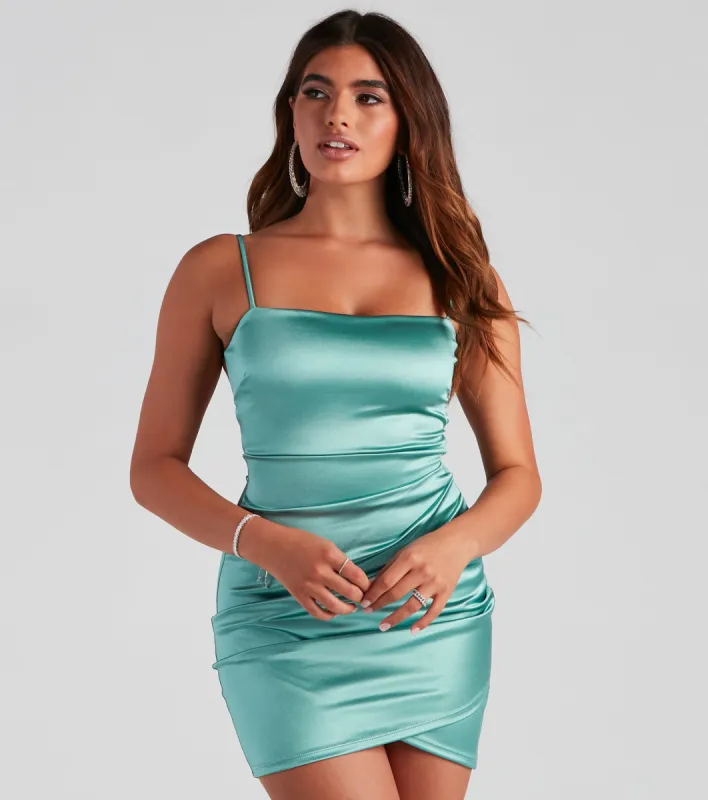 CLEARANCE - Dreamy In Satin Ruched Mini Dress sold by Windsor