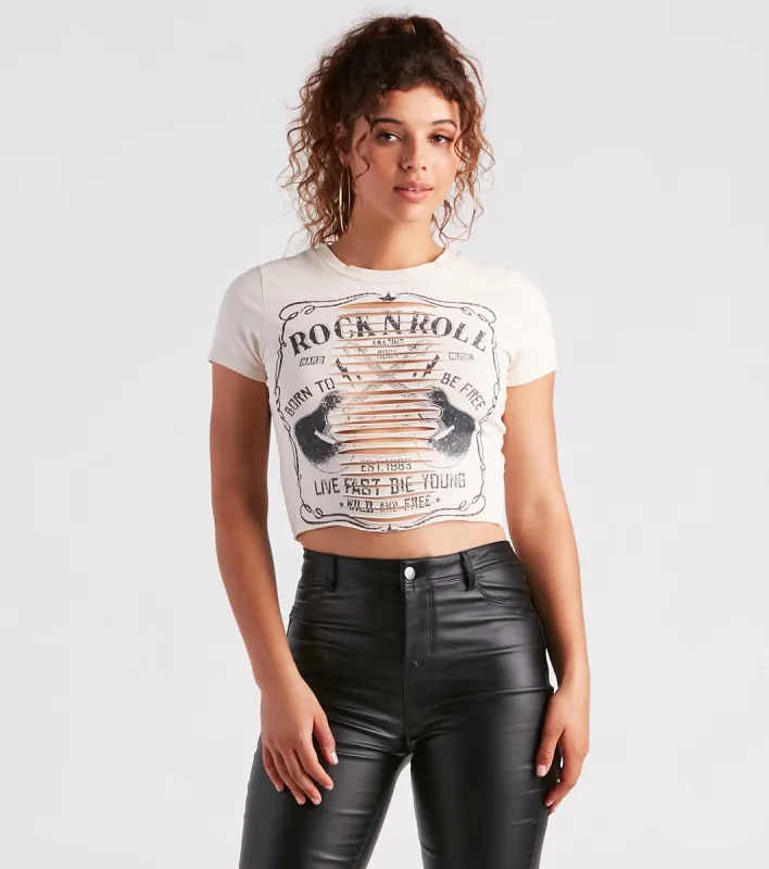 Born To Rock Graphic Slash Crop Tee sold by Windsor