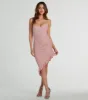 Glitzy Era Ruffled Slit Ruched Glitter Midi Dress sold by Windsor