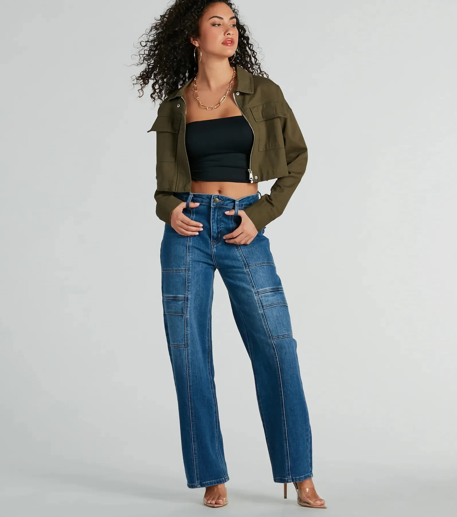 Stylish Expedition Cargo Pocket Crop Bomber Jacket sold by Windsor product image thumbnail 3