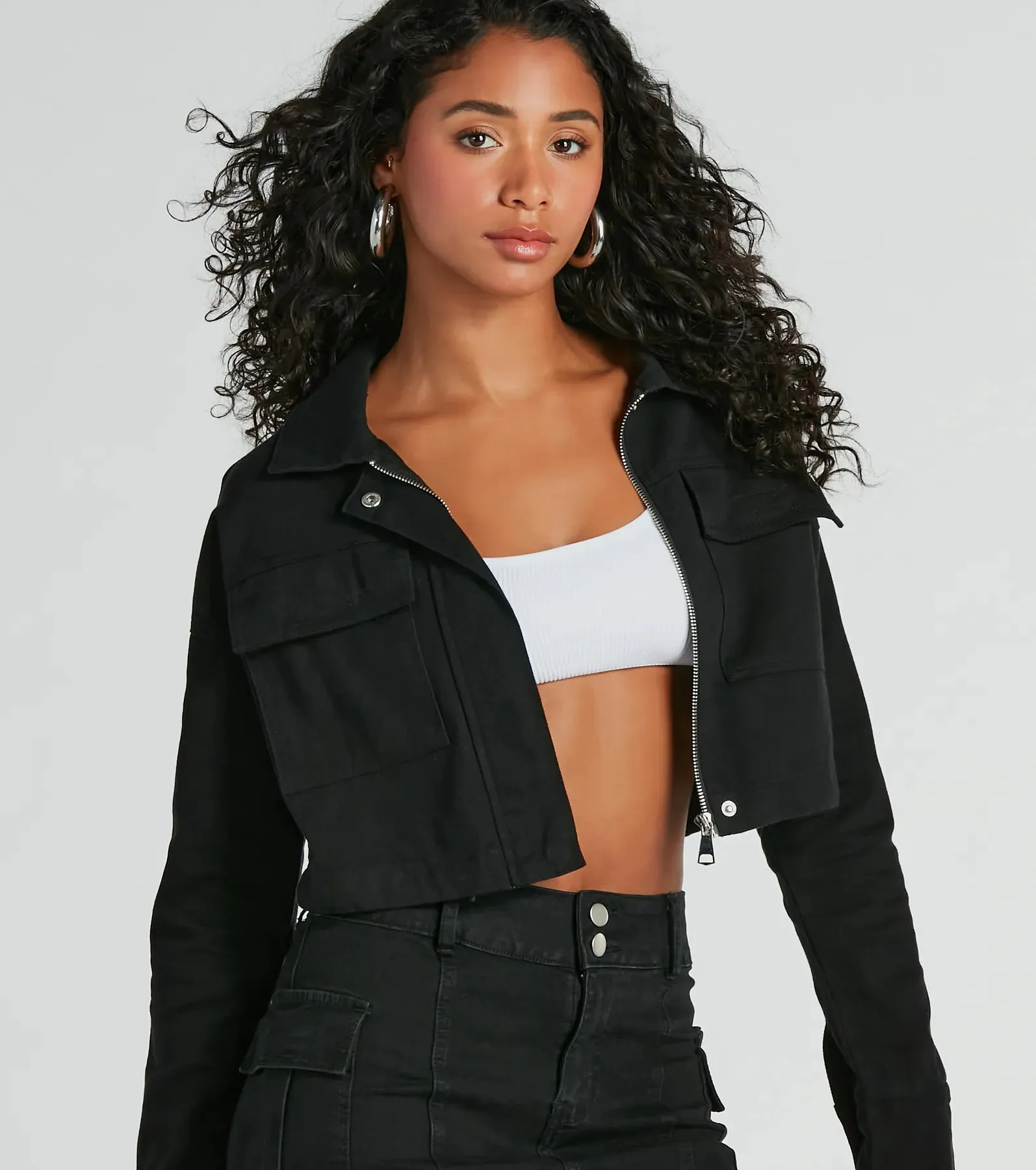 Stylish Expedition Cargo Pocket Crop Bomber Jacket sold by Windsor product image thumbnail 5