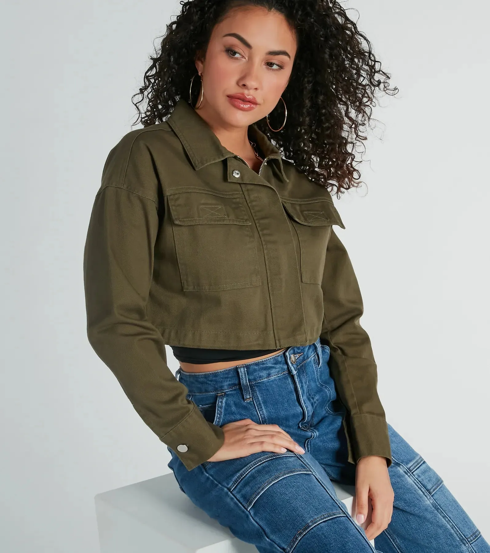 Stylish Expedition Cargo Pocket Crop Bomber Jacket sold by Windsor product image thumbnail 4