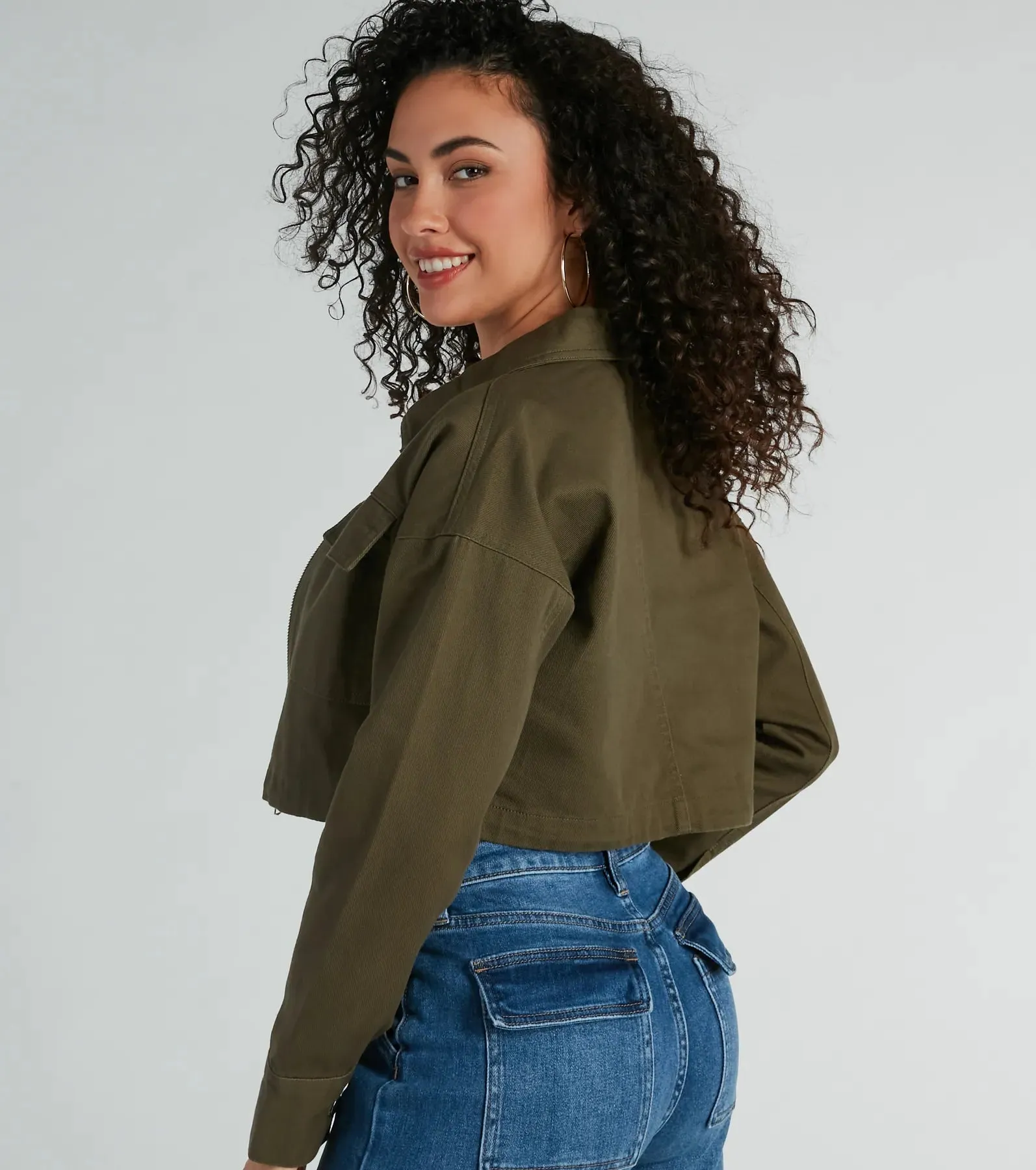 Stylish Expedition Cargo Pocket Crop Bomber Jacket sold by Windsor product image thumbnail 2