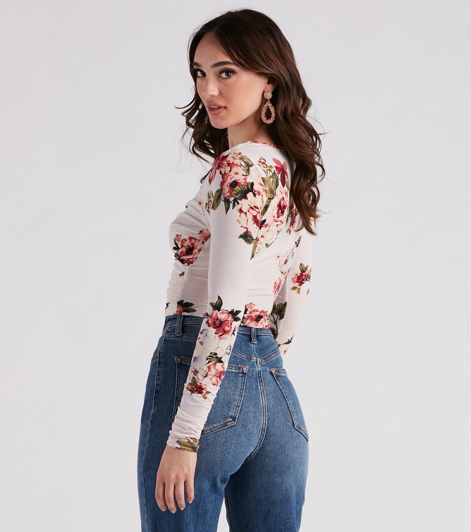 In Spring Floral Surplice Crop Top sold by Windsor product image thumbnail 2