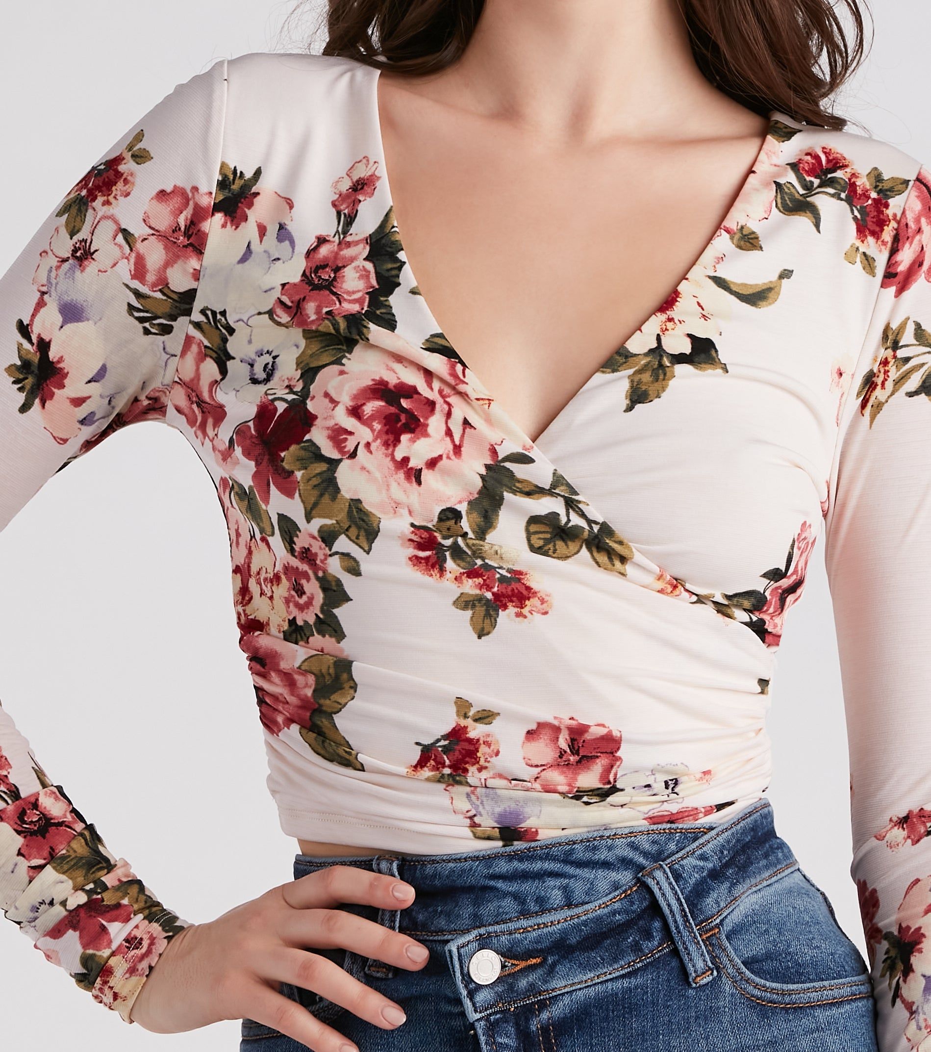 In Spring Floral Surplice Crop Top sold by Windsor product image thumbnail 4