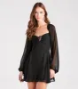 Fliratious Flair Long Sleeve Chiffon Skater Dress sold by Windsor