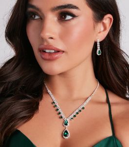Glamorous Affair Gemstone Necklace And Earrings Set sold by Windsor