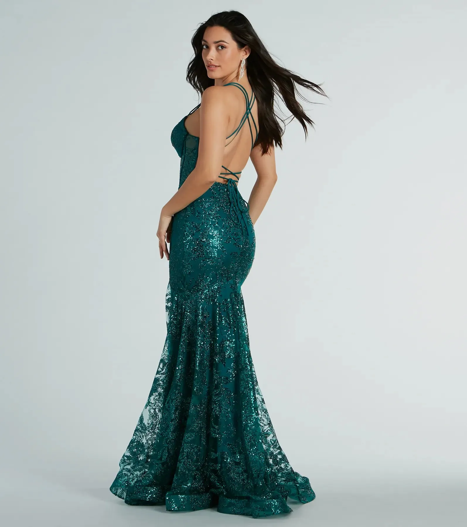 Amal Bustier Lace-Up Mermaid Glitter Sequin Gown sold by Windsor product image thumbnail 2