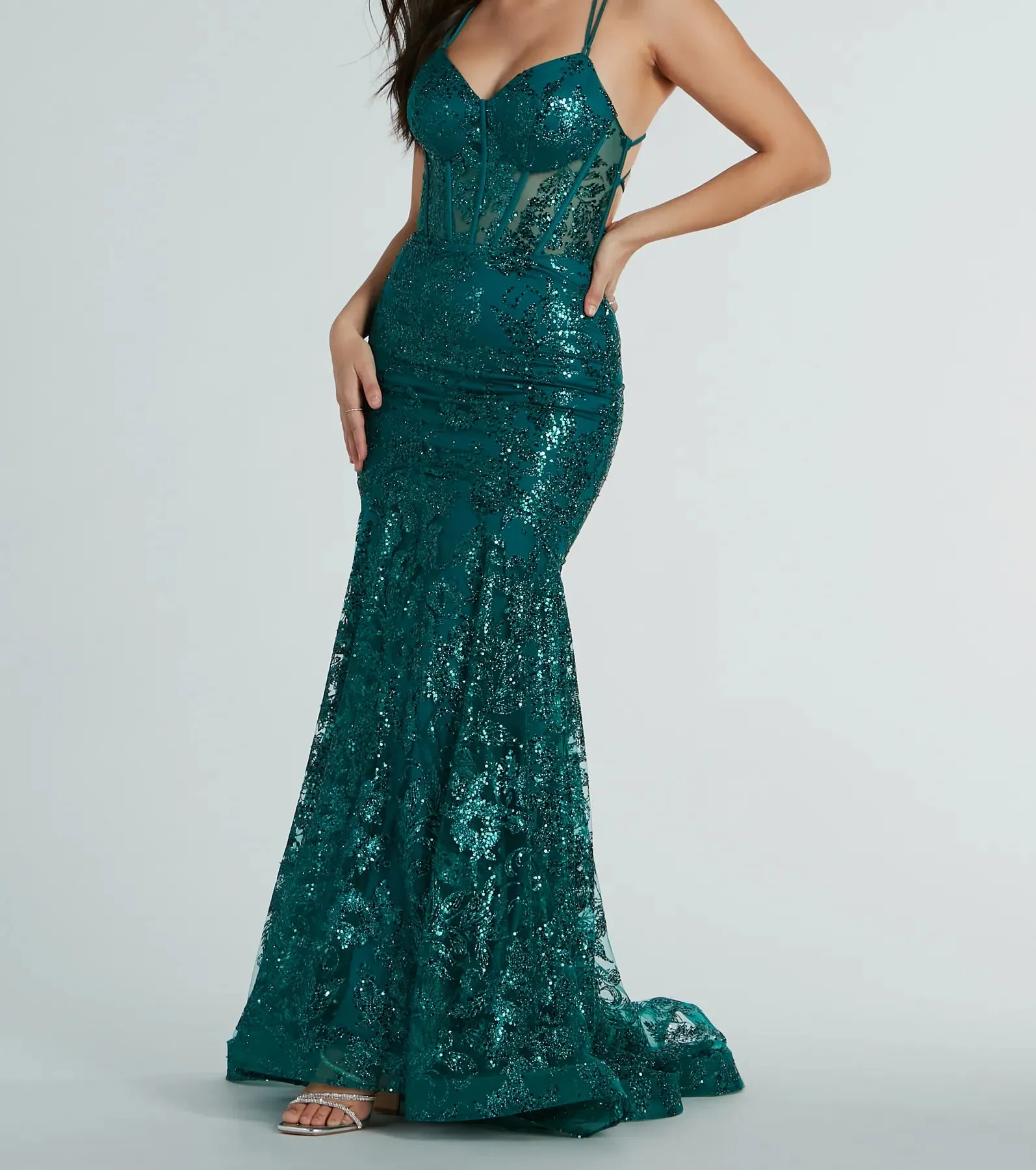 Amal Bustier Lace-Up Mermaid Glitter Sequin Gown sold by Windsor product image thumbnail 3