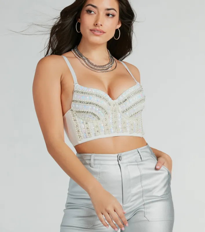 Fabulously Glam Rhinestone And Pearl Woven Bustier sold by Windsor