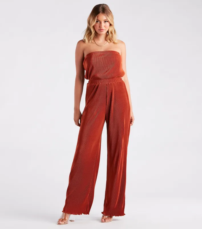 Here To Play Satin Strapless Pleated Jumpsuit sold by Windsor