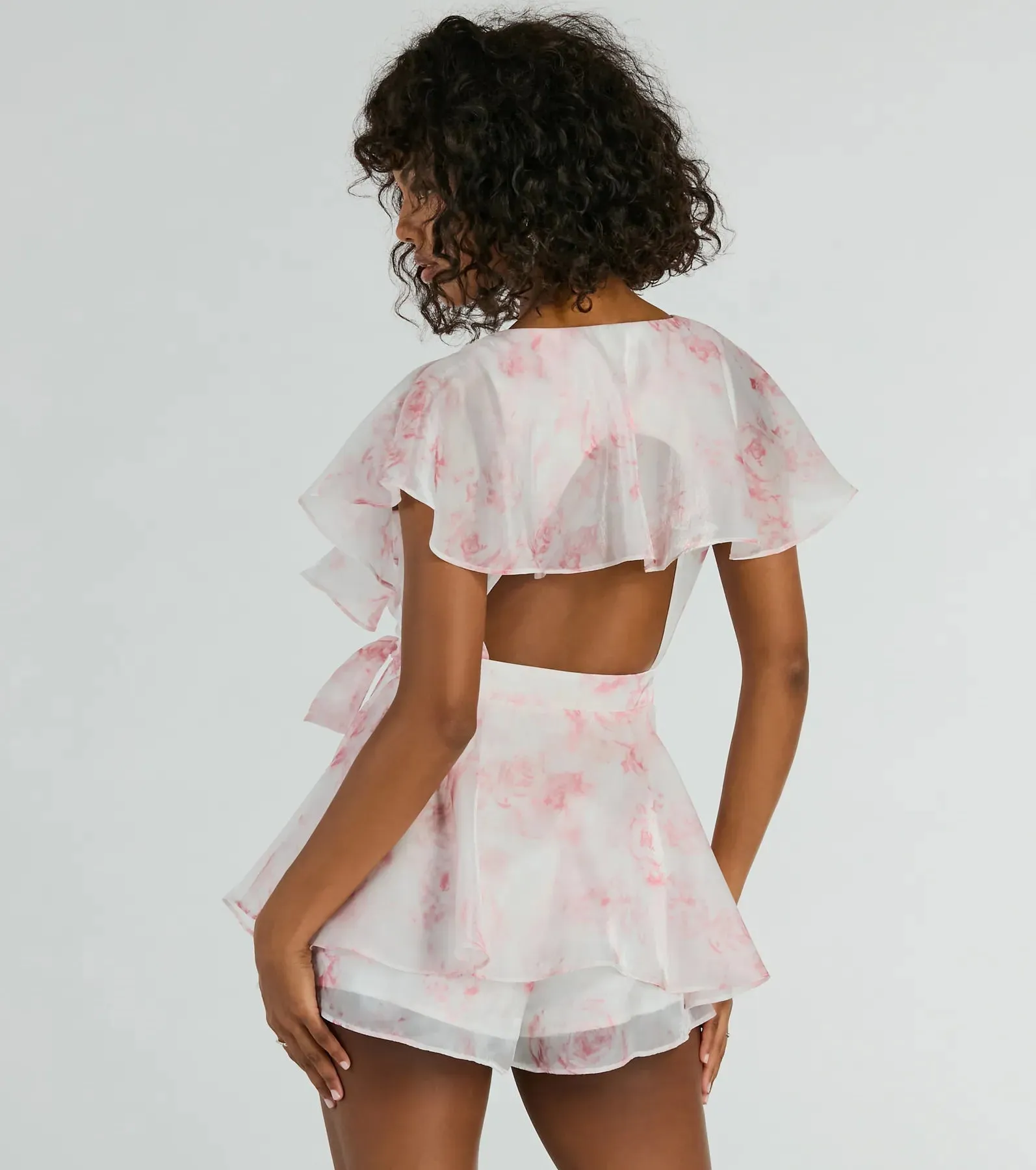 Dreamy Escape Ruffled Rose Floral Organza Romper sold by Windsor product image thumbnail 3