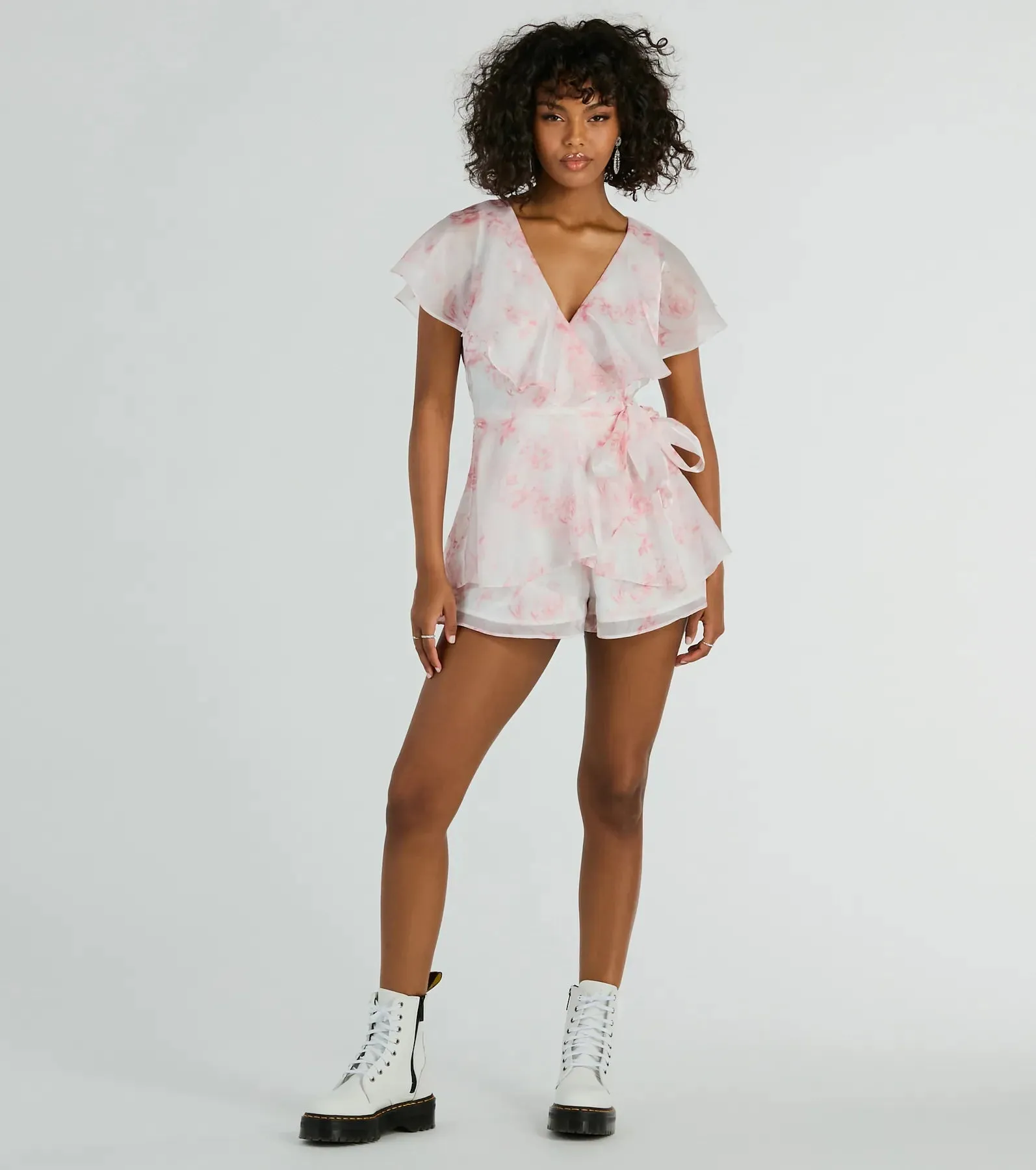 Dreamy Escape Ruffled Rose Floral Organza Romper sold by Windsor product image thumbnail 2