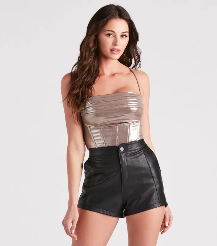 CLEARANCE - Take Me To The Disco Metallic Corset Top sold by Windsor