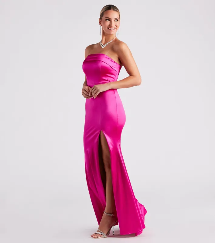 CLEARANCE - Mia Formal Satin Strapless Long Dress sold by Windsor