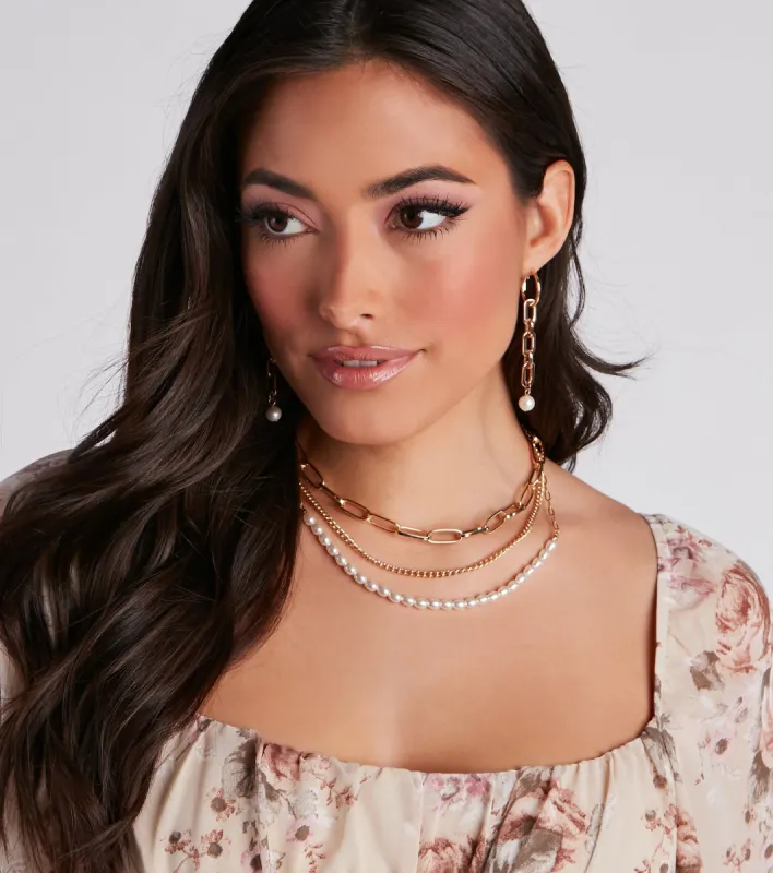 Pretty Edgy Faux Pearl Chain Layer Necklace sold by Windsor