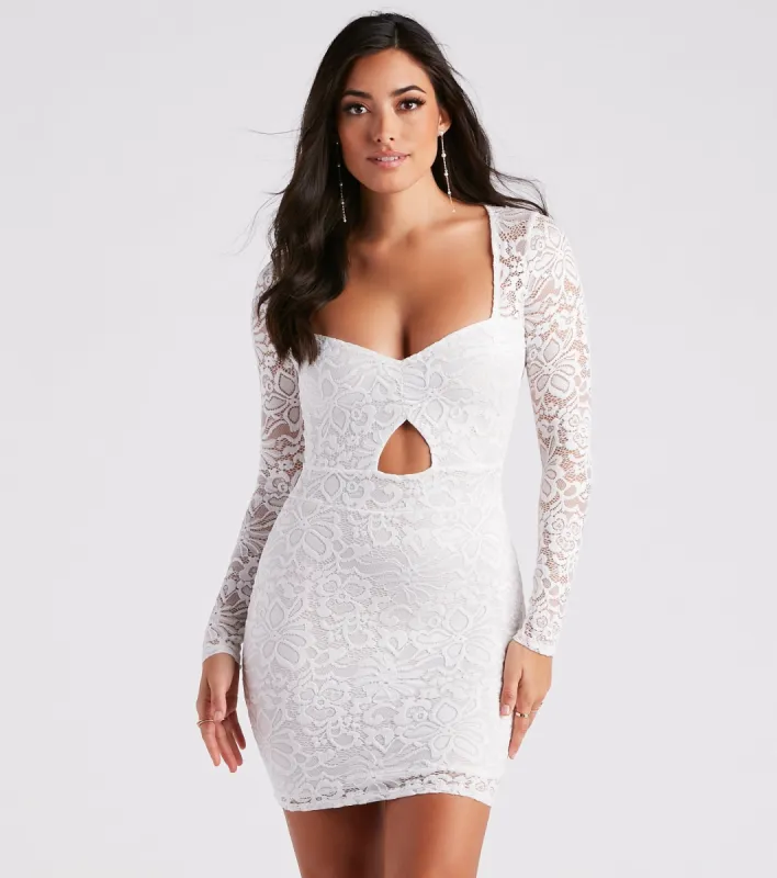 Sweet Romance Long Sleeve Lace Mini Dress sold by Windsor