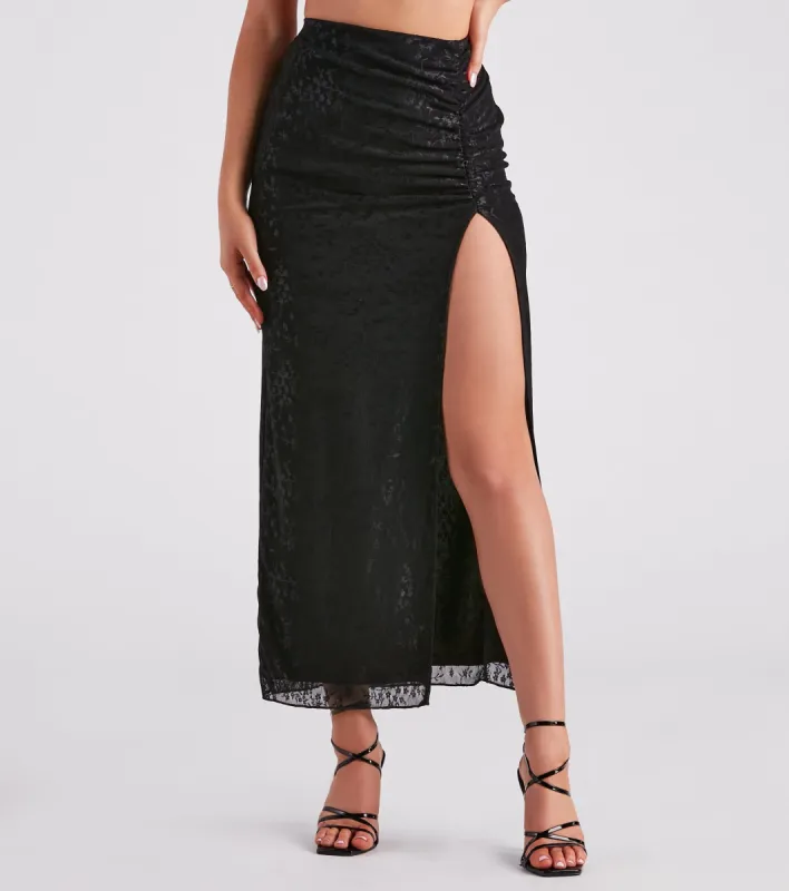 Glamorous Allure Ruched Lace Maxi Skirt sold by Windsor