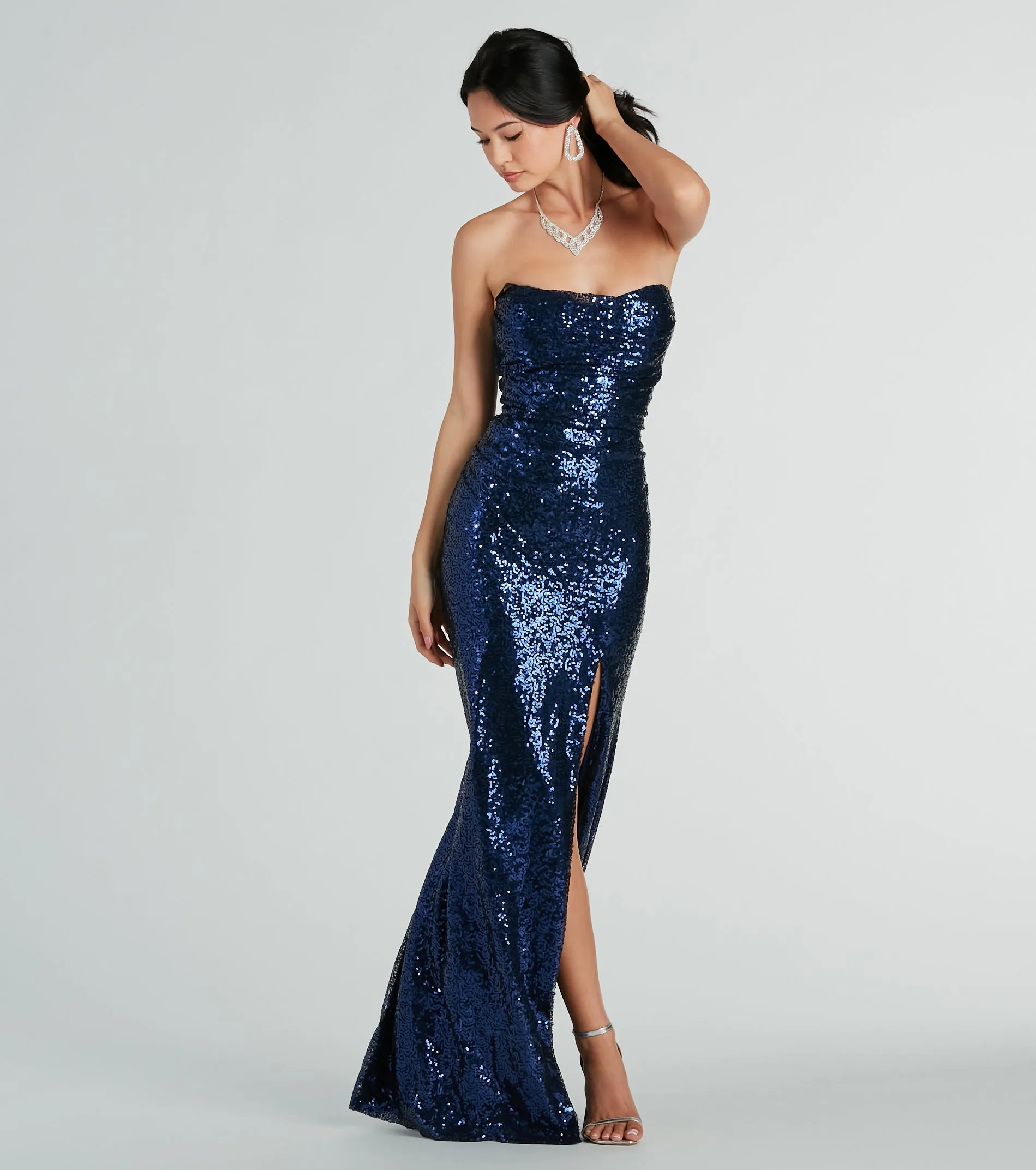 Colette Formal Sequin Strapless High Slit Mermaid Dress sold by Windsor