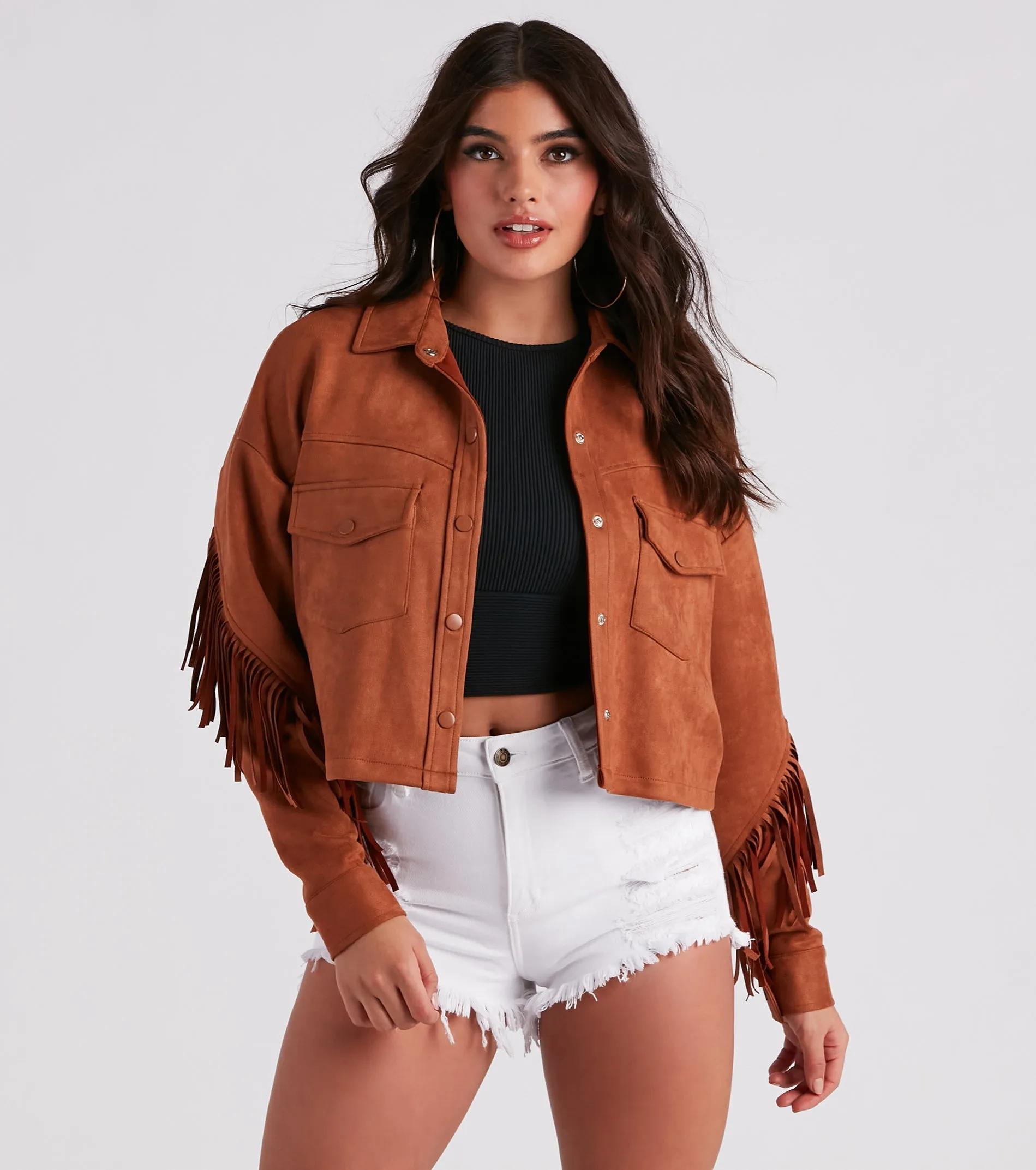 CLEARANCE - Festival 'Fit Fringe Cropped Shacket sold by Windsor
