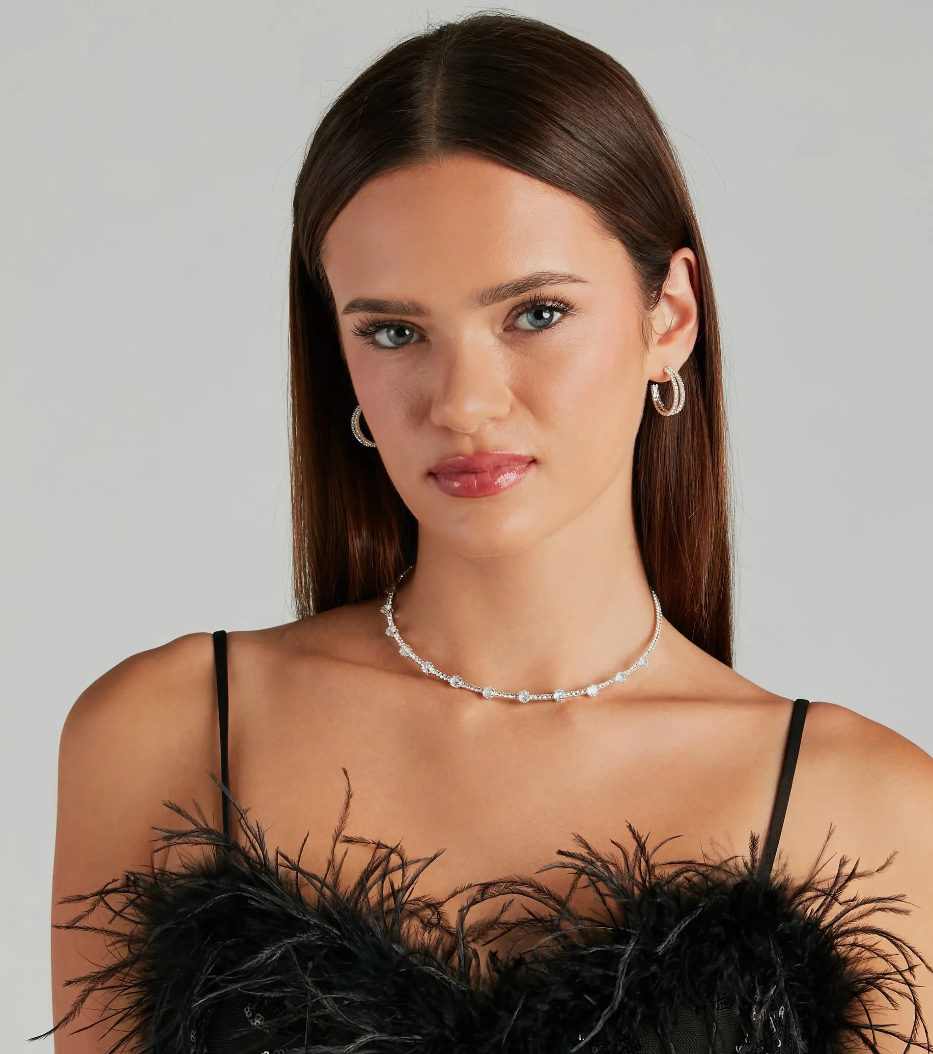 Double Trouble Rhinestone Hoop Earrings sold by Windsor product image thumbnail 2