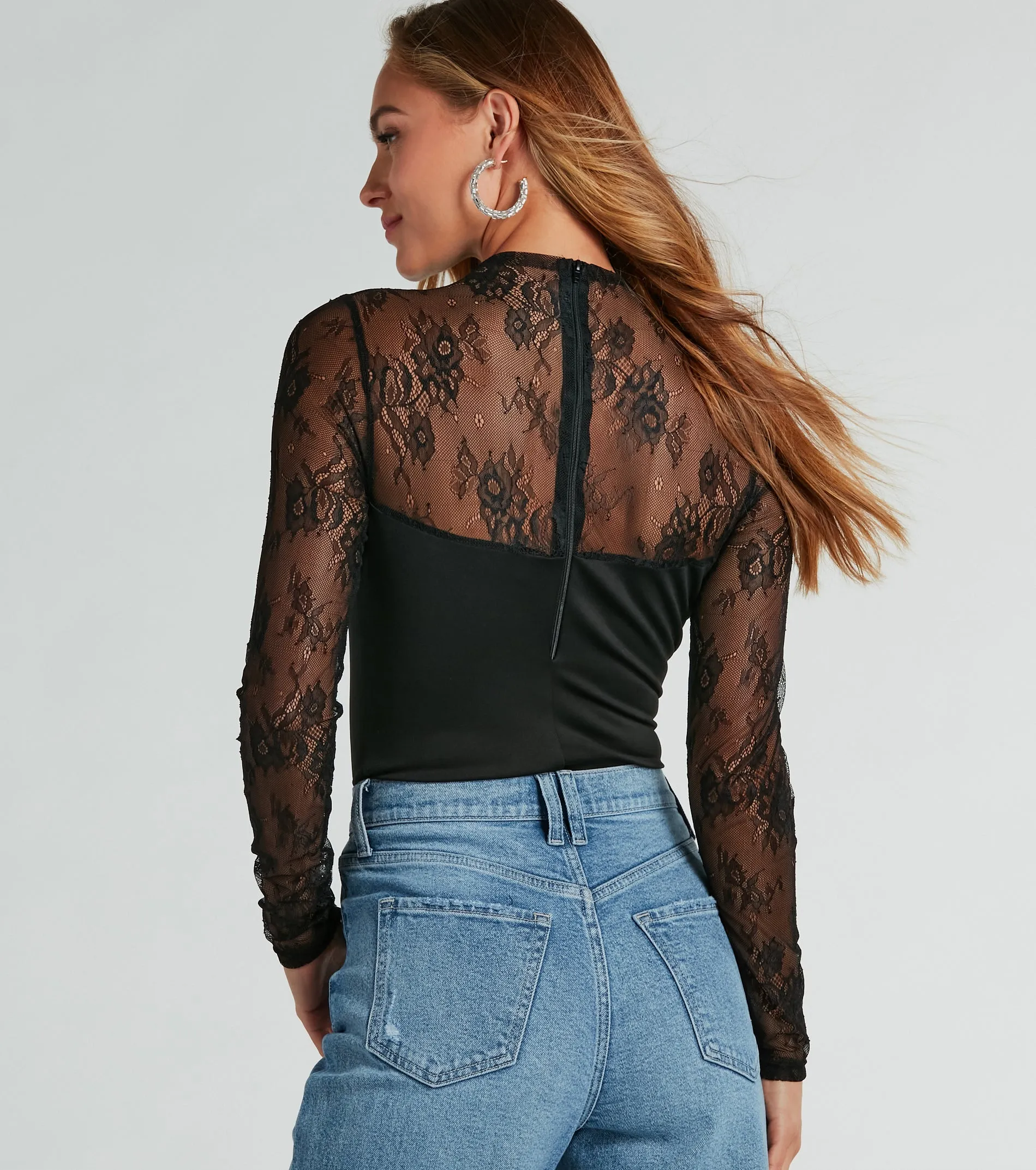 Sultry Allure Long Sleeve Sheer Lace Bodysuit sold by Windsor product image thumbnail 3