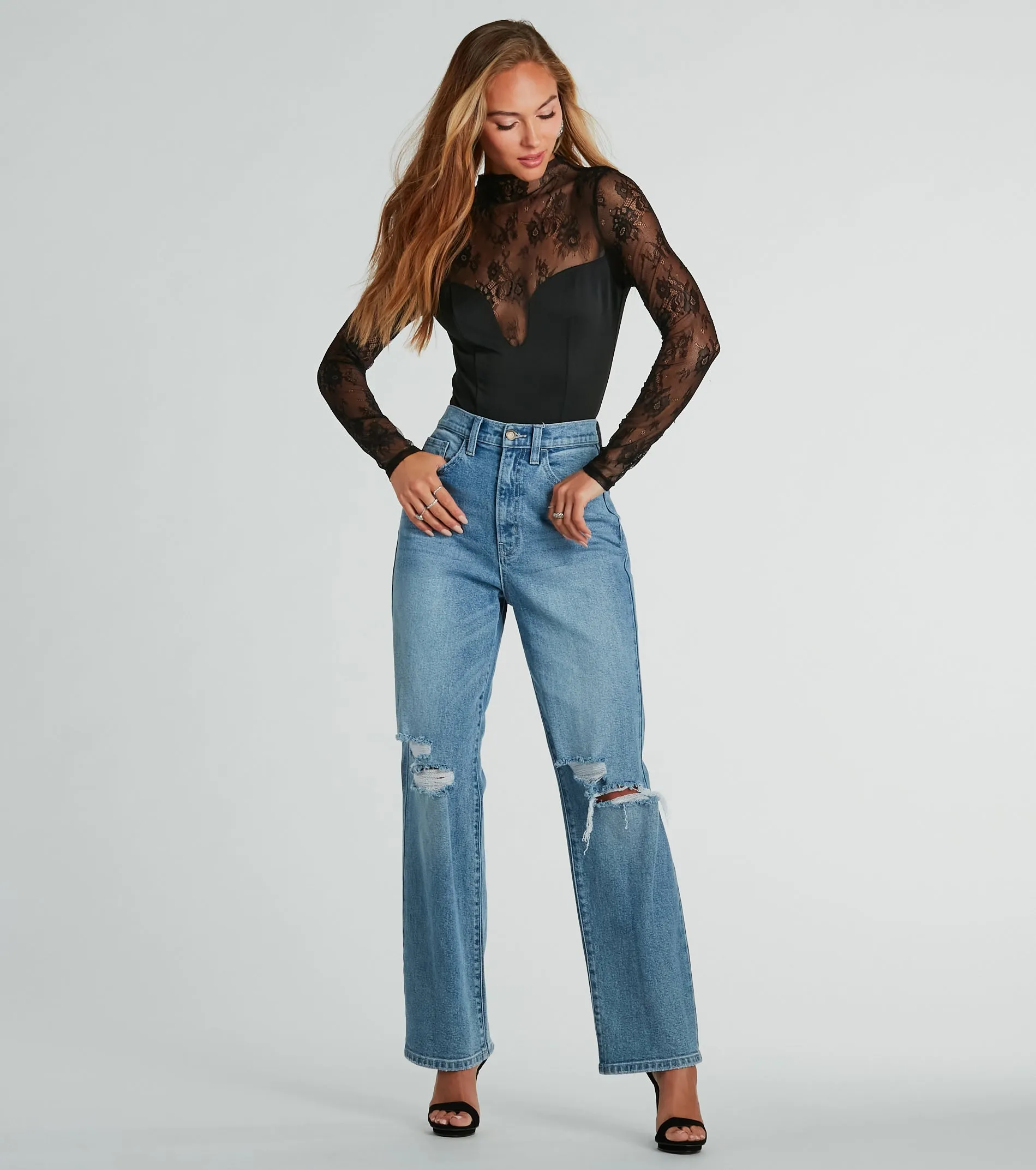 Sultry Allure Long Sleeve Sheer Lace Bodysuit sold by Windsor product image thumbnail 2