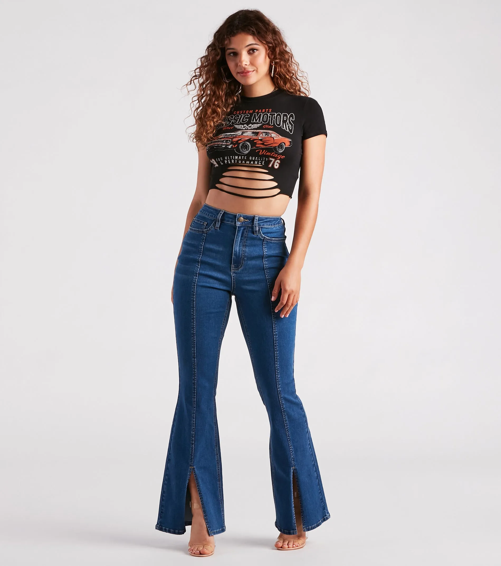 Start Your Engines Slash Graphic Crop Tee sold by Windsor product image thumbnail 4