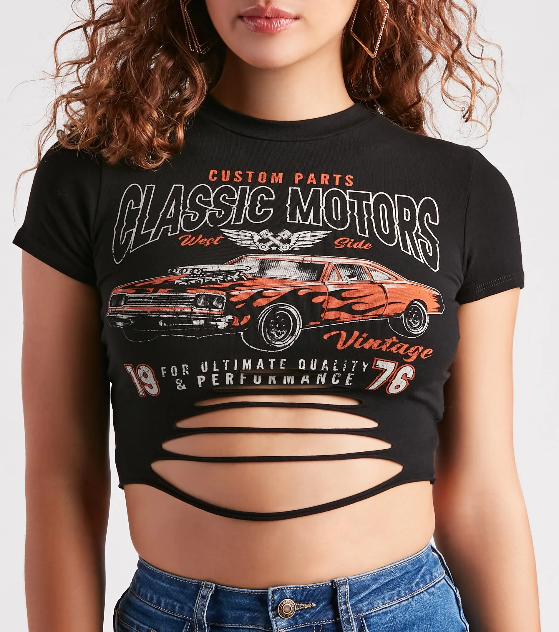 Start Your Engines Slash Graphic Crop Tee sold by Windsor product image thumbnail 3