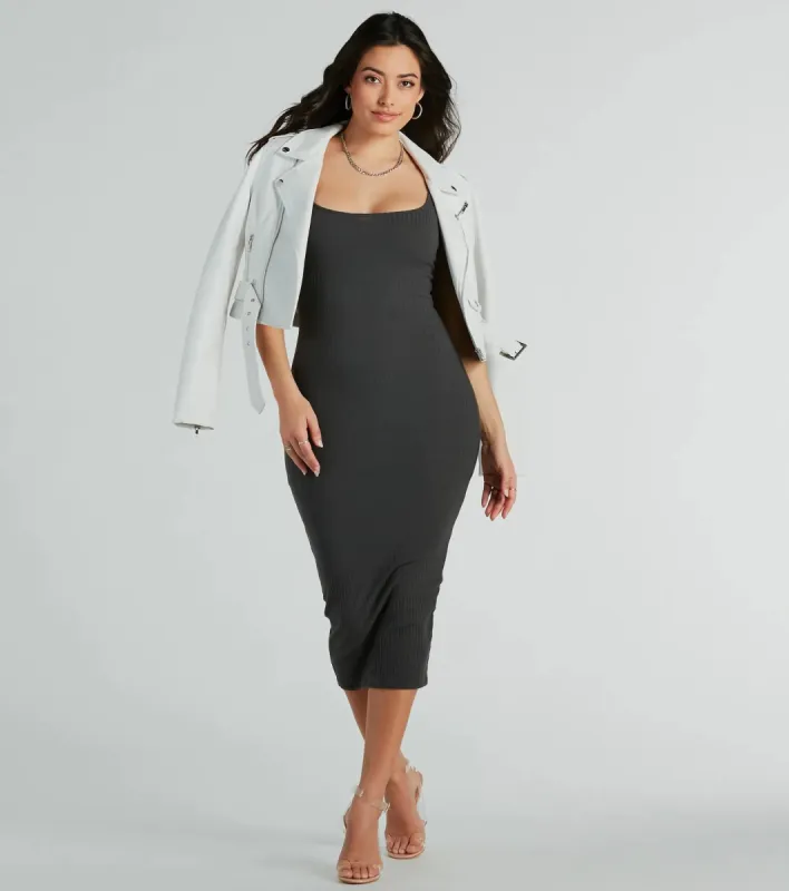 So Effortless Ribbed Knit Bodycon Midi Dress sold by Windsor