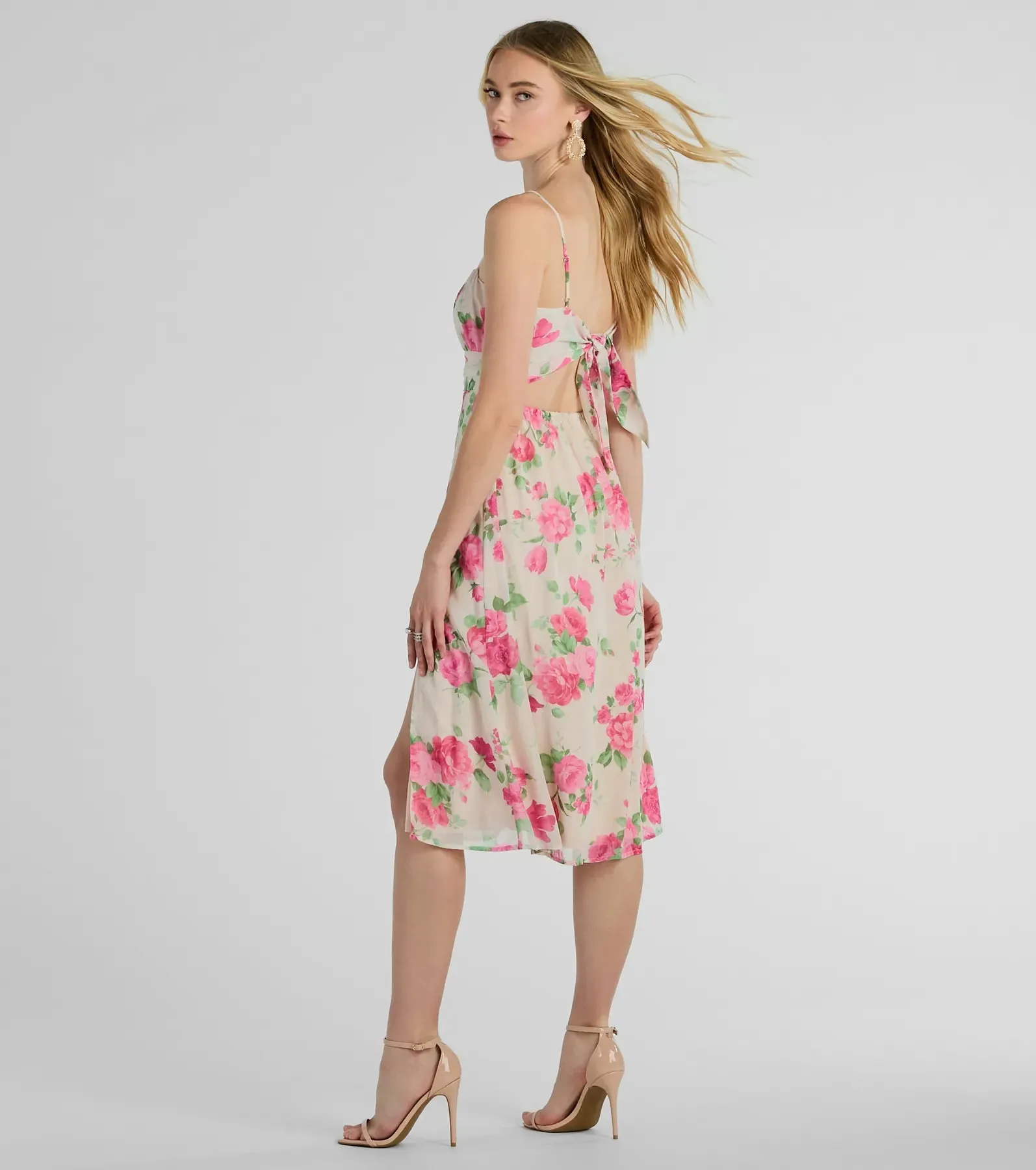 Garden Of Romance Tie Back Rose Floral A-Line Dress sold by Windsor product image thumbnail 2
