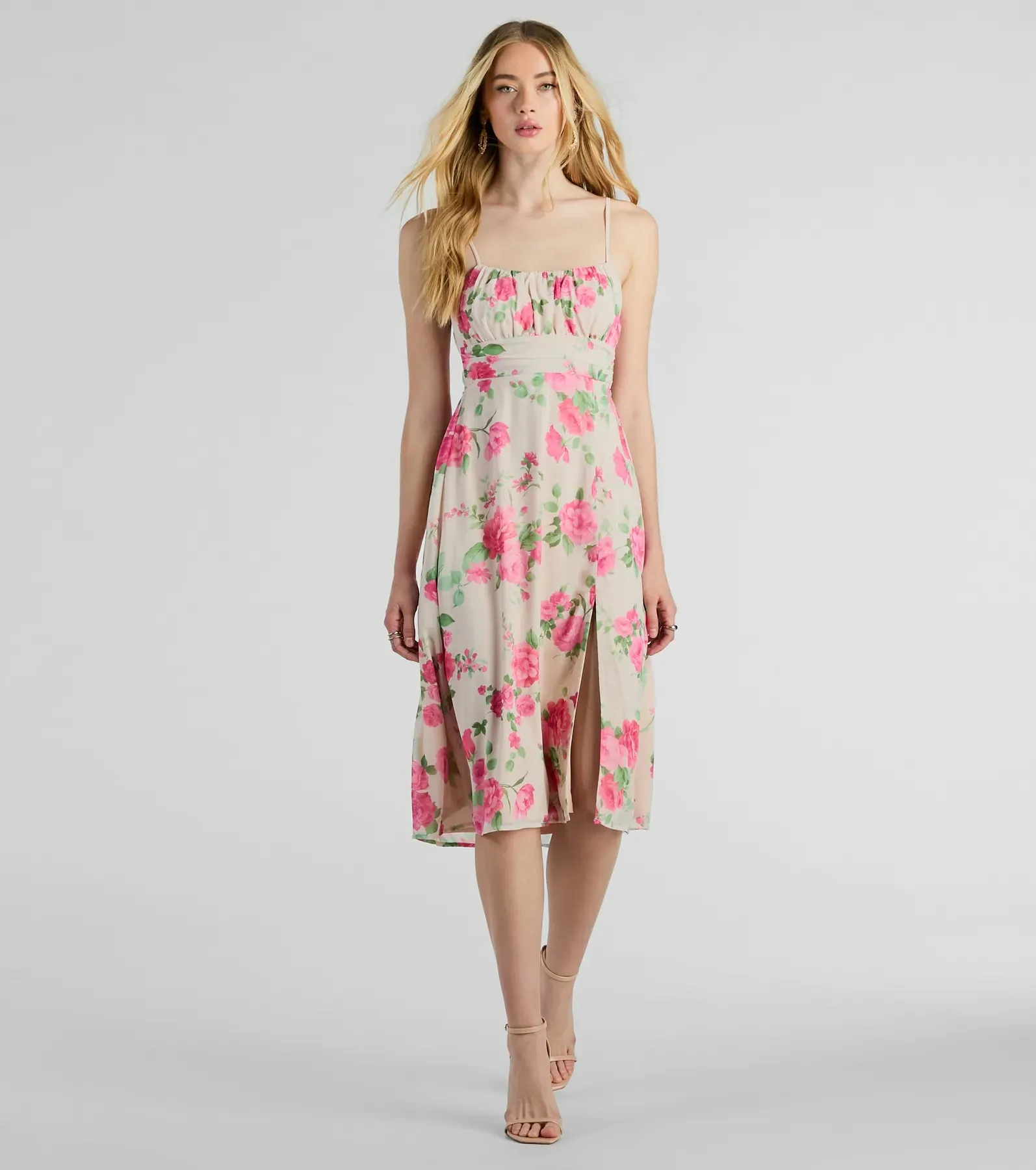 Garden Of Romance Tie Back Rose Floral A-Line Dress sold by Windsor