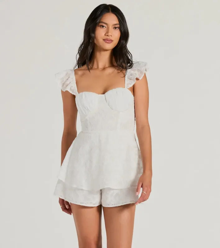 Dreamy Chic Flutter Sleeve Ruffled Chiffon Romper sold by Windsor