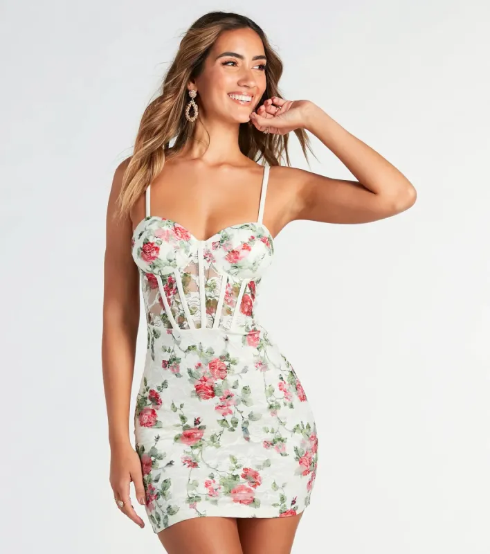 Simply Irresistible Floral Lace Corset Mini Dress sold by Windsor