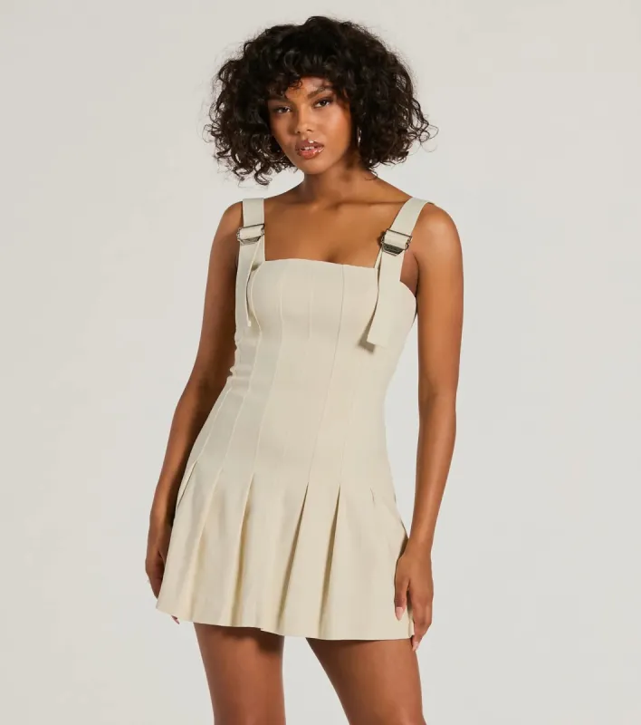 Babe With Taste Buckle Strap Pleated Mini Dress sold by Windsor