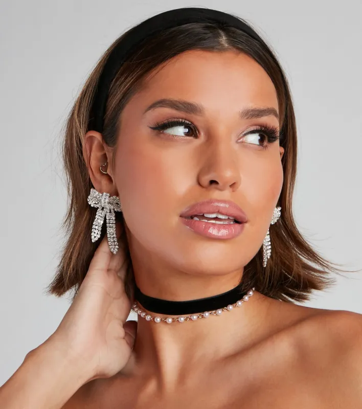 Chic Glamour Rhinestone Bow Earrings sold by Windsor