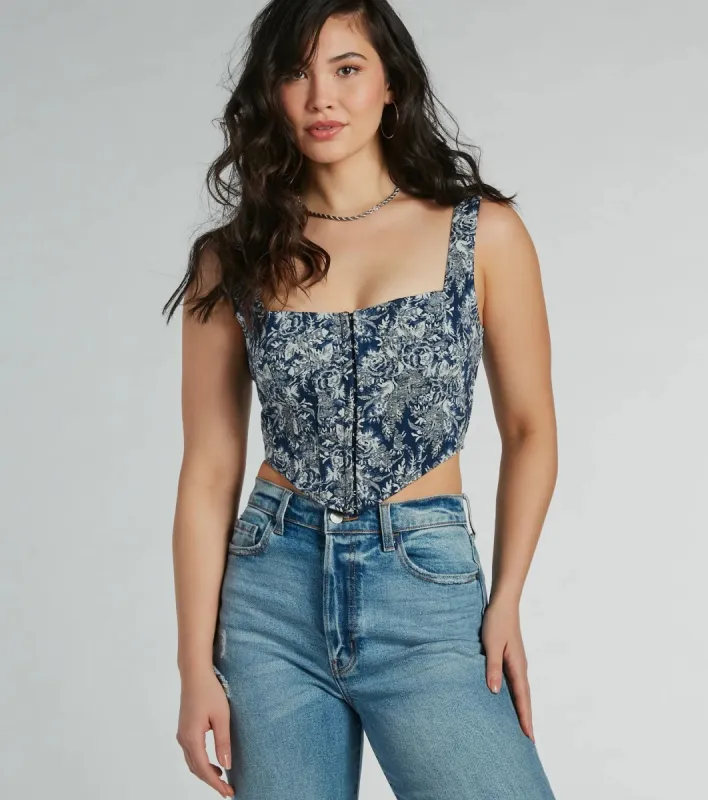 Delight And Allure Sleeveless Tapestry Corset Top sold by Windsor