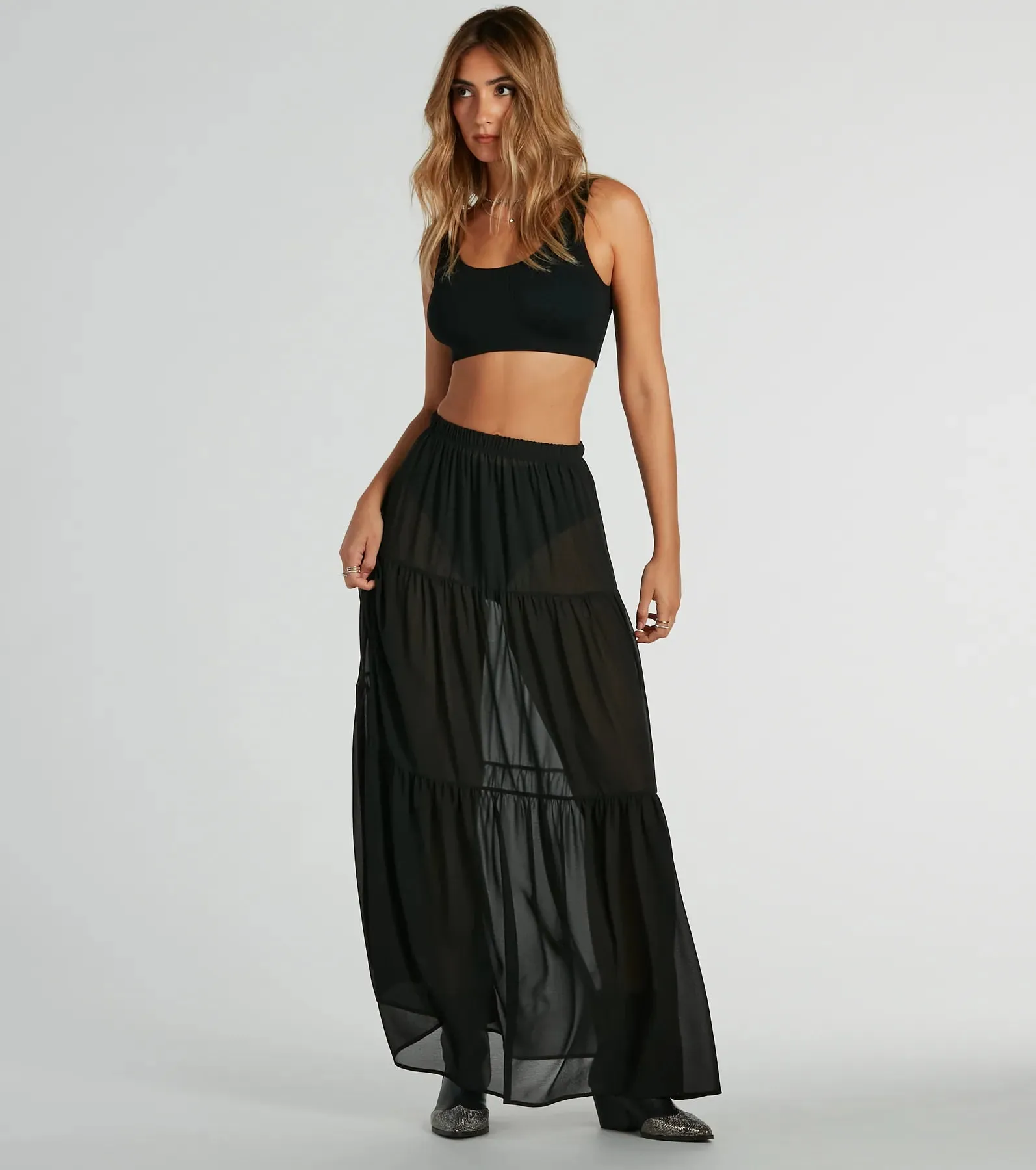 Sittin' Pretty Tiered Chiffon Maxi Skirt sold by Windsor