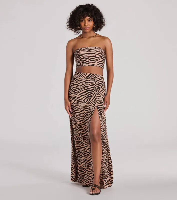 On The Prowl High Rise Zebra Maxi Skirt sold by Windsor