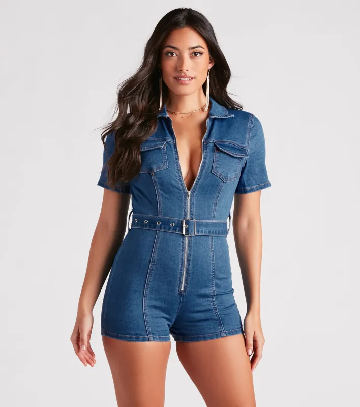 Style In Check Utility Denim Romper sold by Windsor