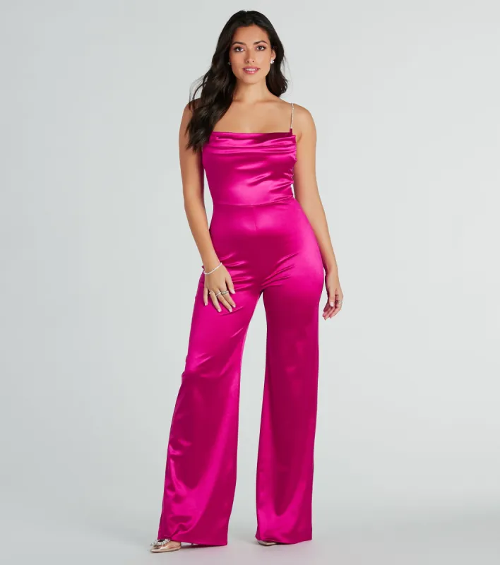 Make It Count Satin Rhinestone Strap Jumpsuit sold by Windsor