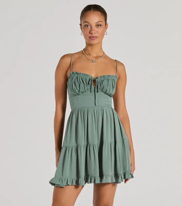 A Sweet Look Sleeveless Ruffled Skater Dress sold by Windsor