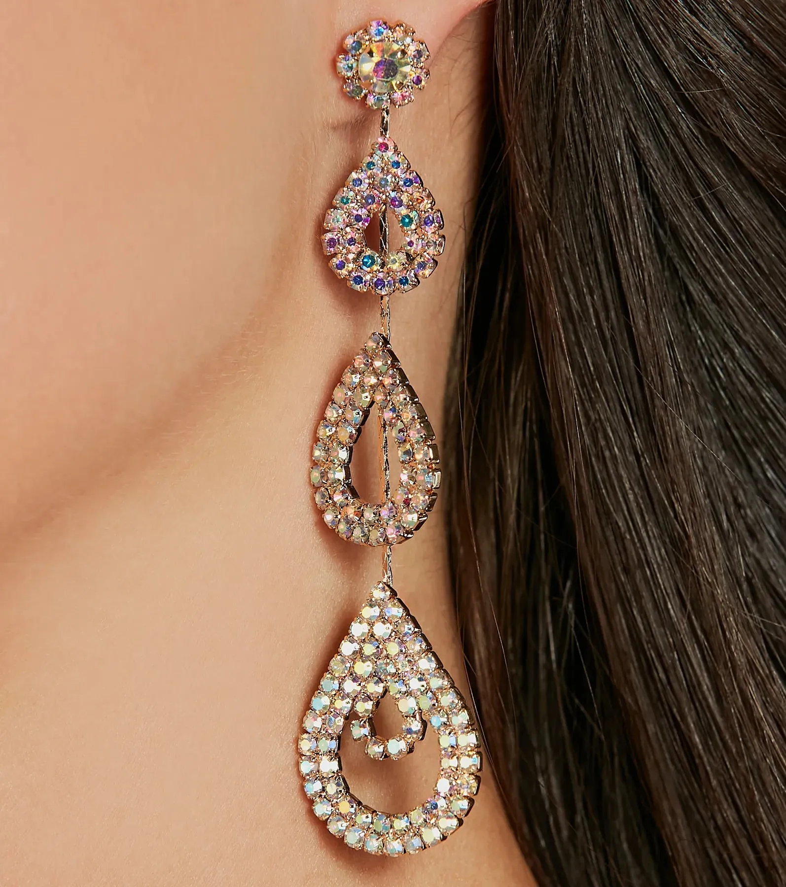 Luxe Sparkle Iridescent Rhinestone Teardrop Earrings sold by Windsor product image thumbnail 2