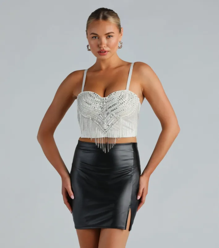 I'm The Catch Sequin Rhinestone Fringe Bustier sold by Windsor