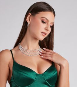 Glamorous Radiance Rhinestone Necklace And Earrings Set sold by Windsor