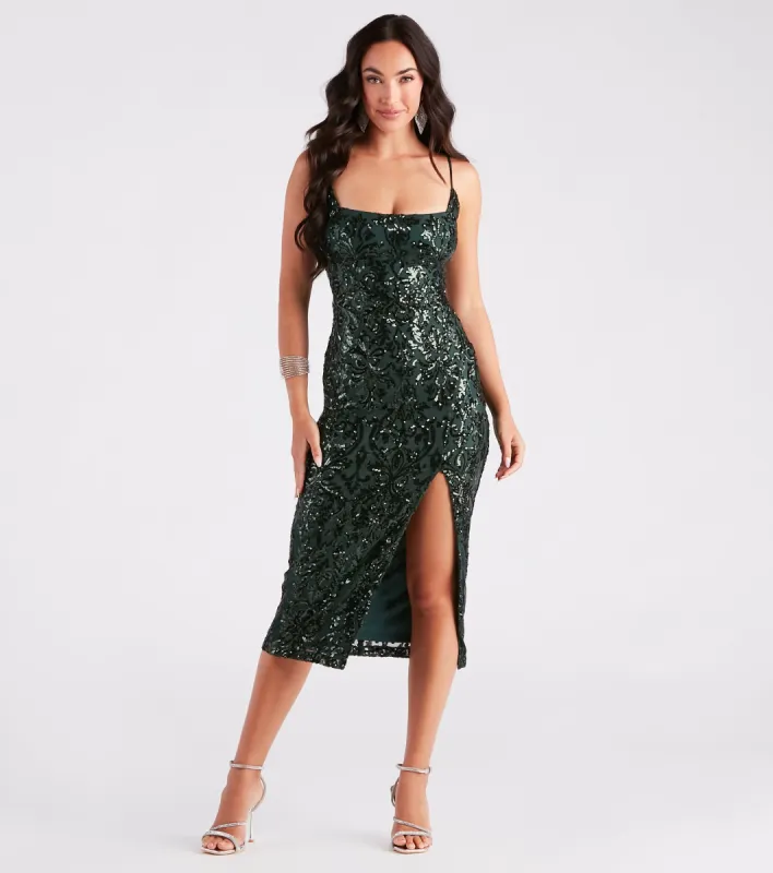 Kourt Formal Sequin Lace-Up Midi Dress sold by Windsor